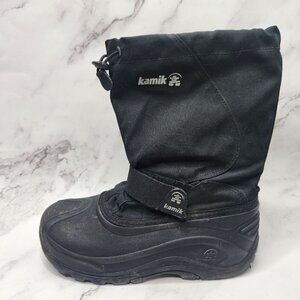 Kamik Black Nylon Wool Lined Lug Sole Winter Rain Snow Boots Boys Youth 5